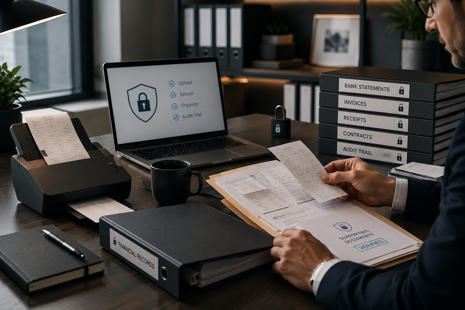 Business operator using AI-assisted accounting workflow